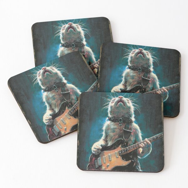 Item preview, Cat Guitarist From Fictional Band Called Cat-astrophy Rock Metal Band Funny Vintage Retro Distressed Painting designed and sold by PrintShangri-La.