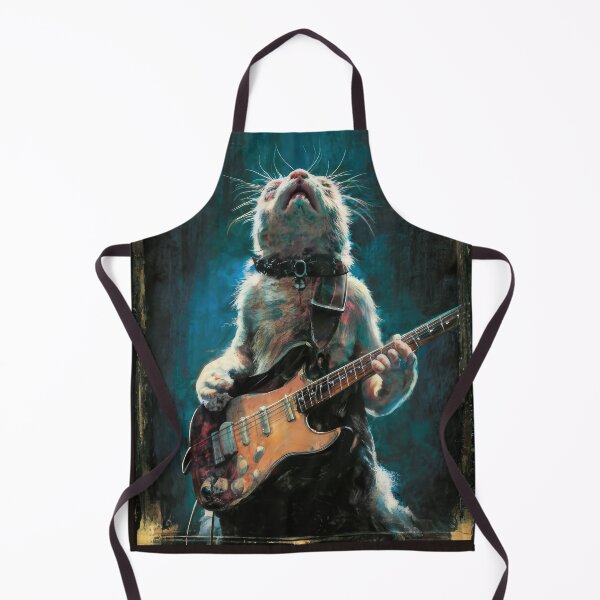 Item preview, Cat Guitarist From Fictional Band Called Cat-astrophy Rock Metal Band Funny Vintage Retro Distressed Painting designed and sold by PrintShangri-La.
