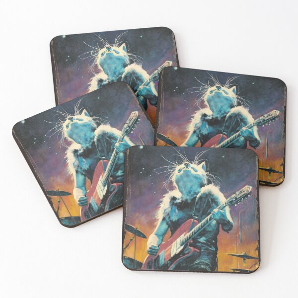 Item preview, Cat Guitarist From Fictional Band Called Cat-astrophy Rock Metal Band Funny Vintage Retro Distressed Painting designed and sold by PrintShangri-La.