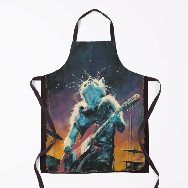 Item preview, Cat Guitarist From Fictional Band Called Cat-astrophy Rock Metal Band Funny Vintage Retro Distressed Painting designed and sold by PrintShangri-La.