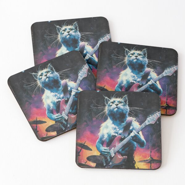 Item preview, Cat Guitarist From Fictional Band Called Cat-astrophy Rock Metal Band Funny Vintage Retro Distressed Painting designed and sold by PrintShangri-La.