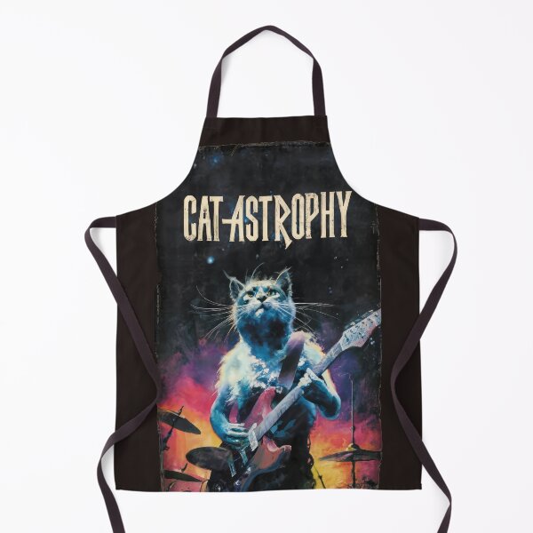Item preview, Cat Guitarist From Fictional Band Called Cat-astrophy Rock Metal Band Funny Vintage Retro Distressed Painting designed and sold by PrintShangri-La.