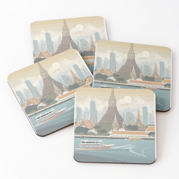 Item preview, Vintage Minimal Retro Stylish Bangkok Travel Poster with Wat Arun and Chao Phraya designed and sold by pod24.