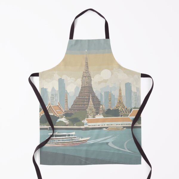 Artikelvorschau, Vintage Minimal Retro Stilvolles Bangkok-Reiseplakat mit Wat Arun und Chao Phraya entworfen und verkauft von pod24.