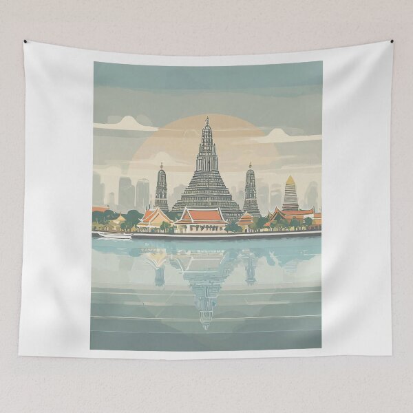 Artikelvorschau, Vintage Minimal Retro Wat Arun - Elegantes Reiseplakat von Bangkok, Thailand entworfen und verkauft von pod24.