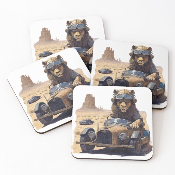 Item preview, a lion racing a car across the desert designed and sold by jnsmerchstore.