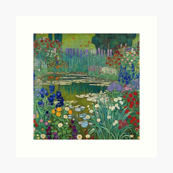 Item preview, Gustav Klimt Flower Garden Pond designed and sold by maniacfitness.