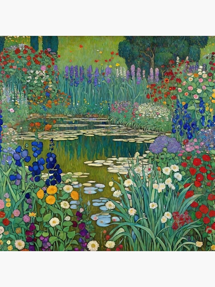 Aperçu 3 sur 3. Impression photo avec l'œuvre Étang de jardin fleuri Gustav Klimt créée et vendue par maniacfitness.