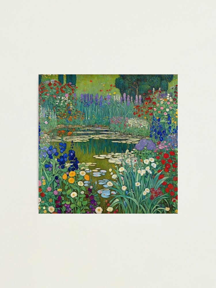 Aperçu 1 sur 3. Impression photo avec l'œuvre Étang de jardin fleuri Gustav Klimt créée et vendue par maniacfitness.