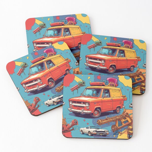 Item preview, A cartoon of an orange van and a white car designed and sold by johndesign88.