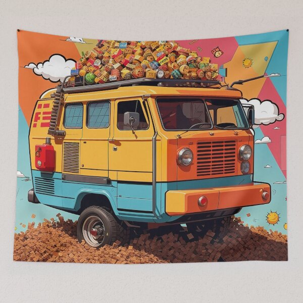 Item preview, A cartoon van with lots of objects on top of it designed and sold by johndesign88.