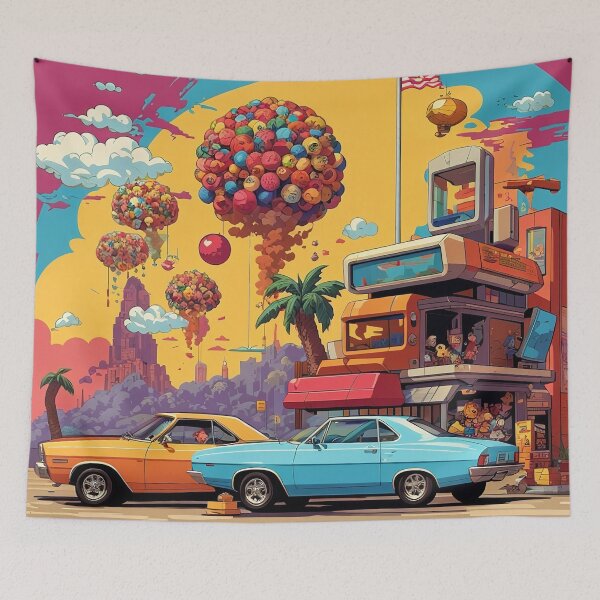 Item preview, A cartoon of cars parked in front of a candy store designed and sold by johndesign88.