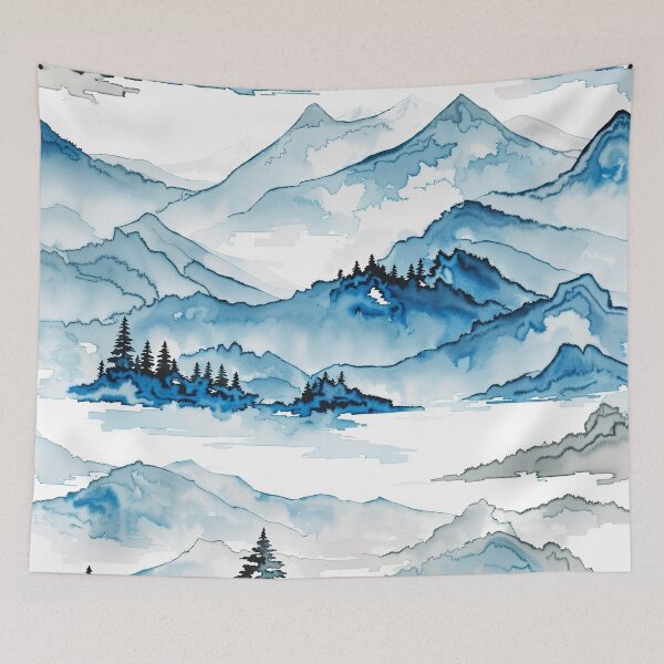 Item preview, A blue and white mountain landscape designed and sold by johndesign88.