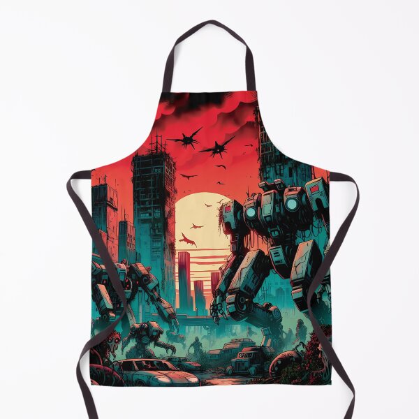 Item preview, Dystopian Cityscape with Giant Robots Under the Red Sun designed and sold by ByteyCreatives.