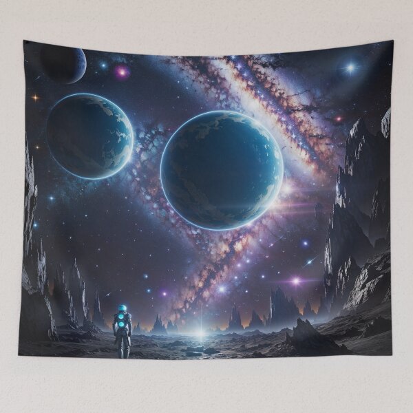 Item preview, A person standing in a rocky area with planets in the background designed and sold by johndesign88.