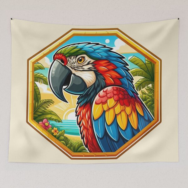 Item preview, Tropical Macaw Endangered Parrot Red Blue Bird designed and sold by CoffeeIsATrip.