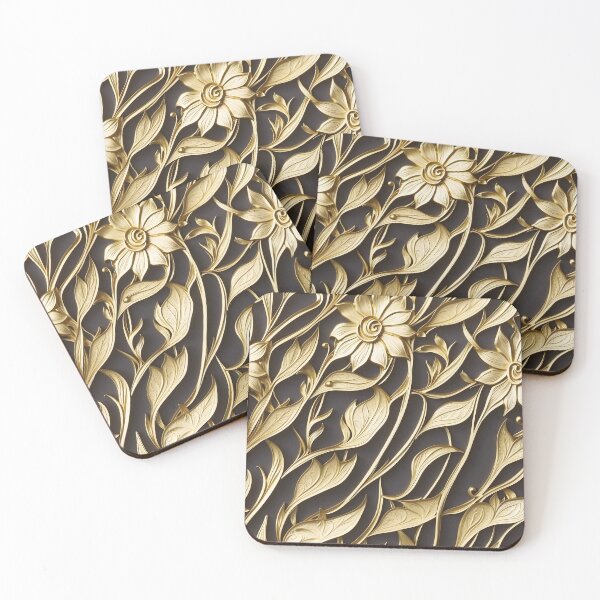 Item preview, Flower pattern in gold #17 designed and sold by GoldenEraArt.