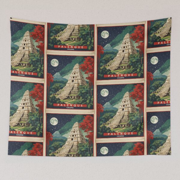 Item preview, Palenque Chiapas Mexico Starry Night and Moon Vintage Poster designed and sold by TravelersGems.