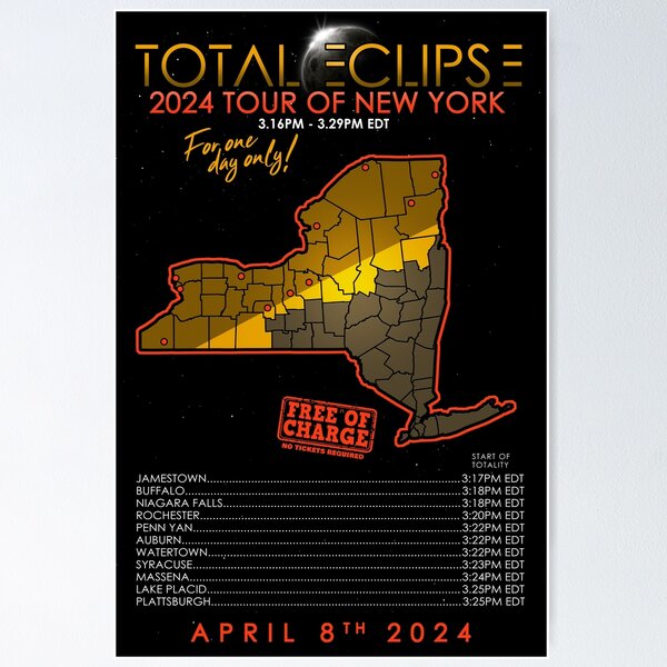 Item preview, Total Solar Eclipse New York April 8th 2024 Poster - Tour of New York designed and sold by Nerd Shizzle.