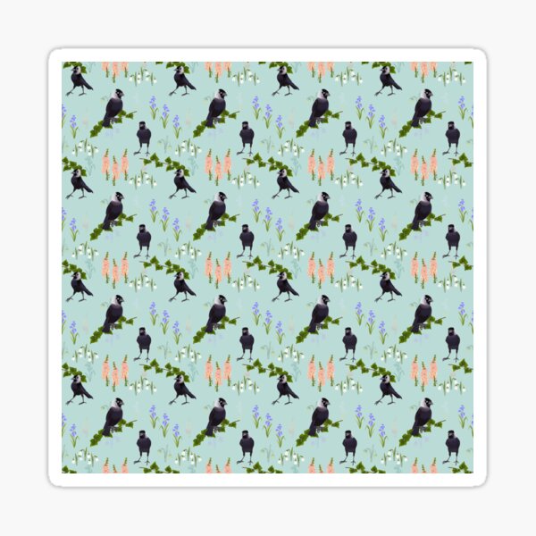 Artikel-Vorschau von Floral Jackdaw, ein Muster aus Blumen, Mond und Sternen. Auge blau, designt und verkauft von Naty Design Prague.