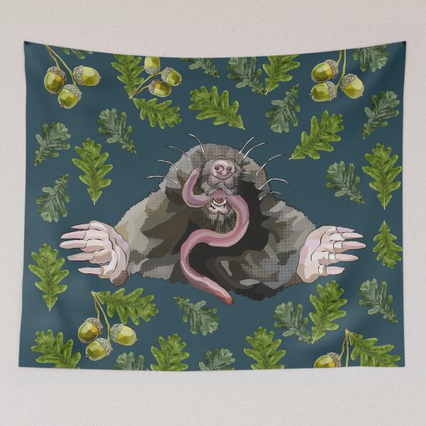 Item preview, Mole with Oak Leaves Acorns by BeeFoxTree (Evening blue) designed and sold by BeeFoxTree.