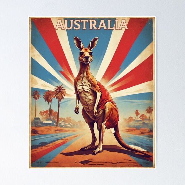 Item preview, Australia Kangaroo Tourism Vintage Poster designed and sold by TravelersGems.