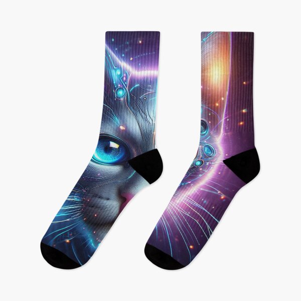 Item preview, Futuristic cat portrait with shimmering light blue eyes designed and sold by FotoworldEdel.
