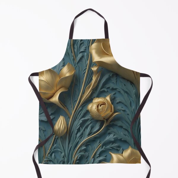 Item preview, Roses and Lilies - Floral 3D Relief Pattern in Gold and Teal #23 designed and sold by GoldenEraArt.