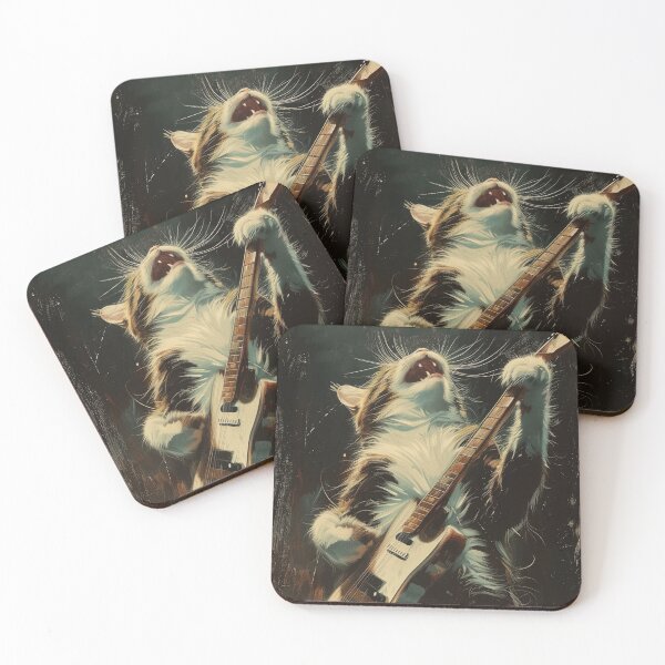 Item preview, Cat Guitarist From Fictional Band Called Cat-astrophy Rock Metal Band Funny Vintage Retro Distressed designed and sold by PrintShangri-La.