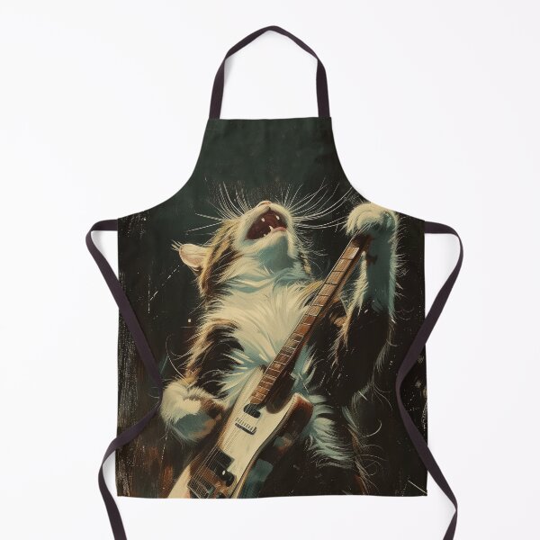 Item preview, Cat Guitarist From Fictional Band Called Cat-astrophy Rock Metal Band Funny Vintage Retro Distressed designed and sold by PrintShangri-La.