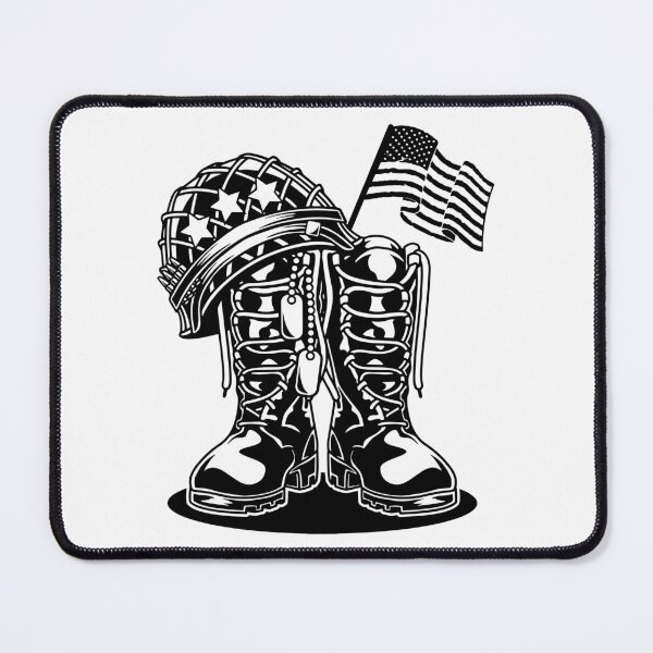 Item preview, US Veteran Soldier Combat Boots and Helmet with American Flag designed and sold by MonoByOrion.