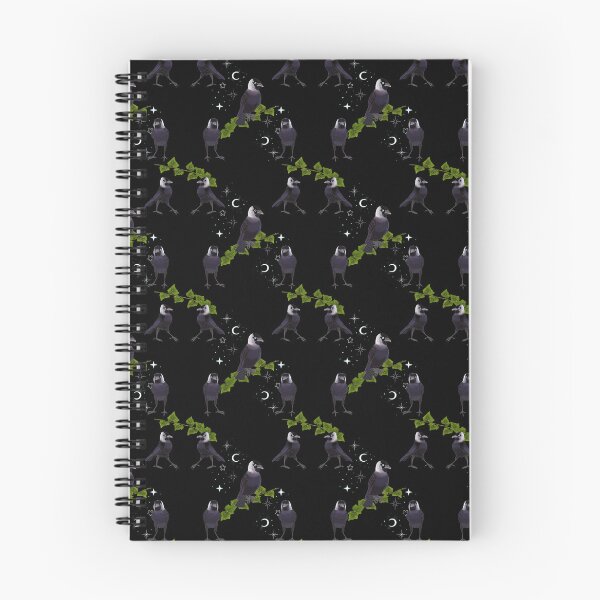 Item preview, Eurasian Jackdaw, a pattern layered with Ivy, moon and stars. Black designed and sold by Naty Design Prague.