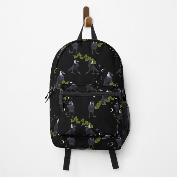 Item preview, Eurasian Jackdaw, a pattern layered with Ivy, moon and stars. Black designed and sold by Naty Design Prague.
