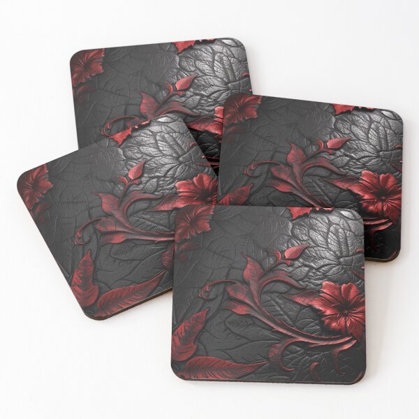 Item preview, Black leather texture, red flowers and leaves designed and sold by Fantasyplus.
