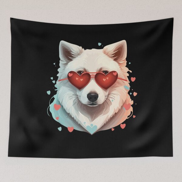 Item preview, Cute White Pomsky Dog wear sunglasses Lovers Red heart designed and sold by Empiredesigner3.