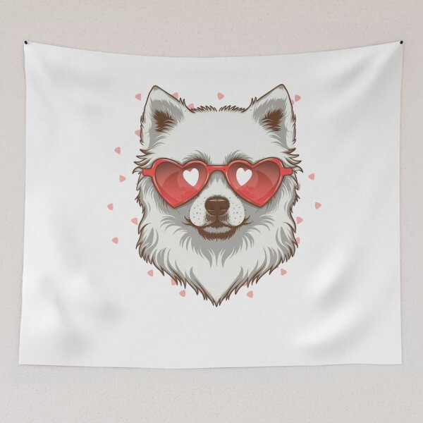 Item preview, Cute White Pomsky Dog wear sunglasses Lovers Red heart designed and sold by Empiredesigner3.