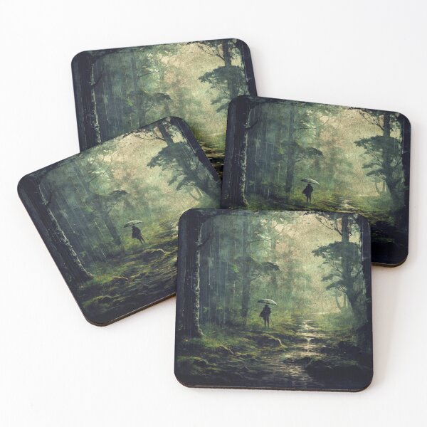 Item preview,  An art piece depicting a rainy forest, tranquil and serene. designed and sold by AIArtMaven.