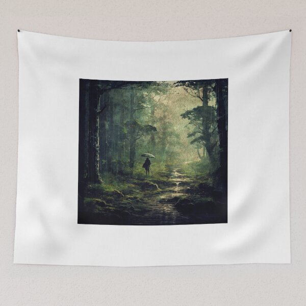Item preview,  An art piece depicting a rainy forest, tranquil and serene. designed and sold by AIArtMaven.