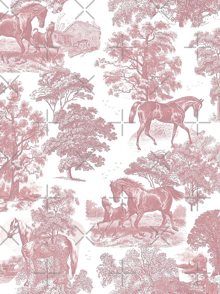 Elegant Chic Soft Pink French Aesthetic Toile Horses Greeting Card