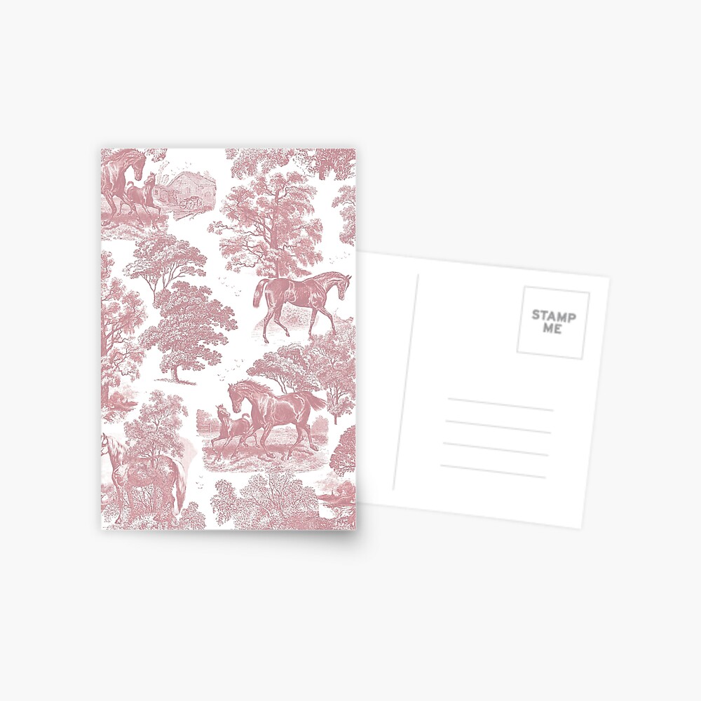 Elegant Chic Soft Pink French Aesthetic Toile Horses Greeting Card