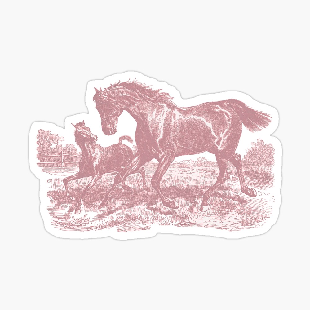 Elegant Chic Soft Pink French Aesthetic Toile Horses Greeting Card