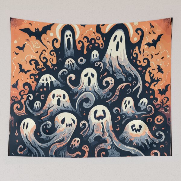 Item preview, Funny Halloween Ghosts Pattern and Bats designed and sold by TomFrontierArt.
