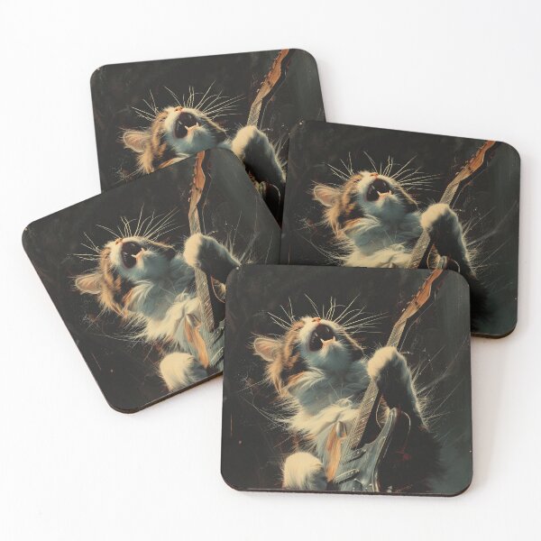 Item preview, Cat Guitarist From Fictional Band Called Cat-astrophy Rock Metal Band Funny Vintage Retro Distressed designed and sold by PrintShangri-La.