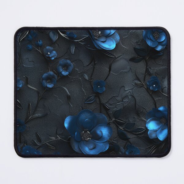 Item preview, Black leather texture, blue flowers and leaves designed and sold by Fantasyplus.