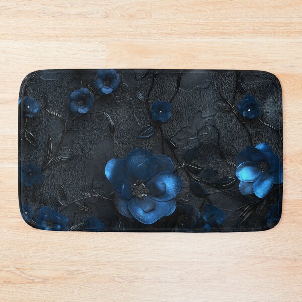 Item preview, Black leather texture, blue flowers and leaves designed and sold by Fantasyplus.