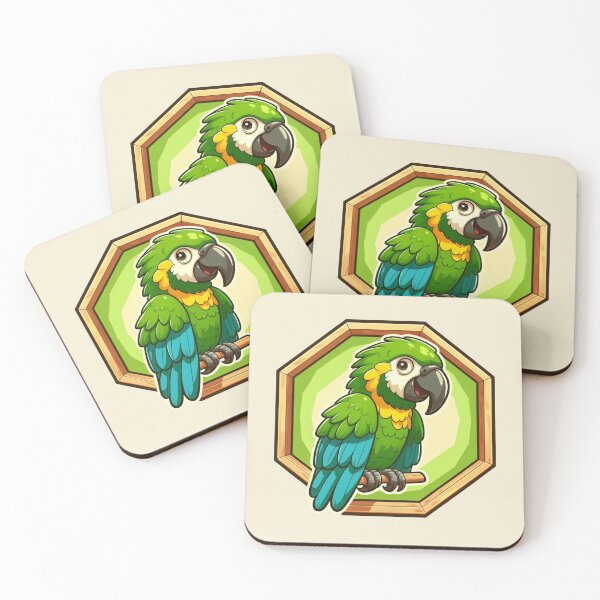 Item preview, Baby Tropical Macaw Endangered Parrot Green Yellow Bird Cartoon Illustration designed and sold by CoffeeIsATrip.