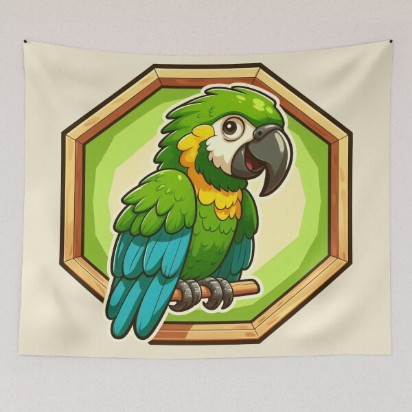 Item preview, Baby Tropical Macaw Endangered Parrot Green Yellow Bird Cartoon Illustration designed and sold by CoffeeIsATrip.