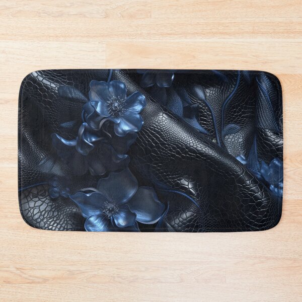 Item preview, Black cobra leather texture, blue flowers and leaves designed and sold by Fantasyplus.