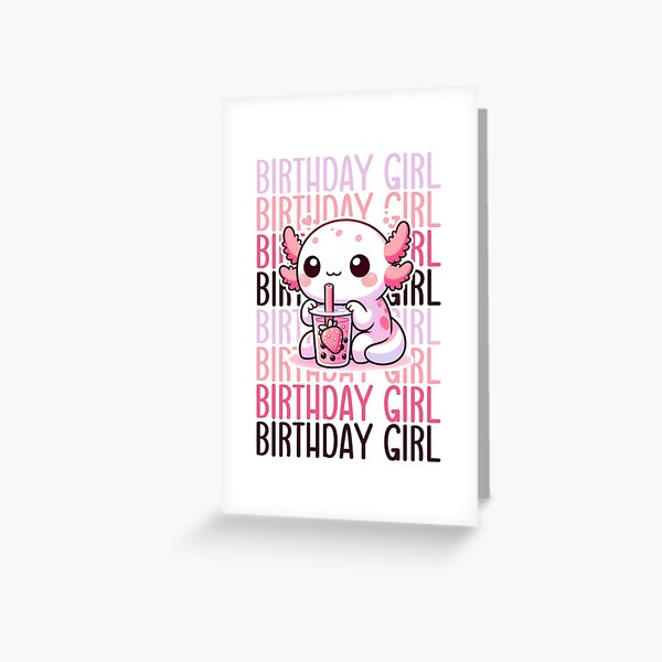 Vista previa del artículo con la obra «Linda cumpleañera Axolotl, diversión para amantes del té Boba de fresa», diseñado y vendido por CLOUDREST.