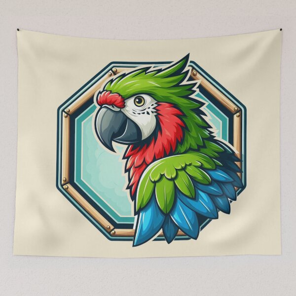 Item preview, Tropical Macaw Endangered Parrot Green Red Blue Bird Cartoon Illustration designed and sold by CoffeeIsATrip.